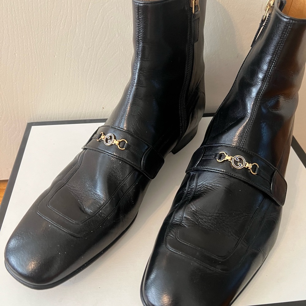 Gucci Black Leather Men’s Ankle Boots with Gold Horsebit - Rare